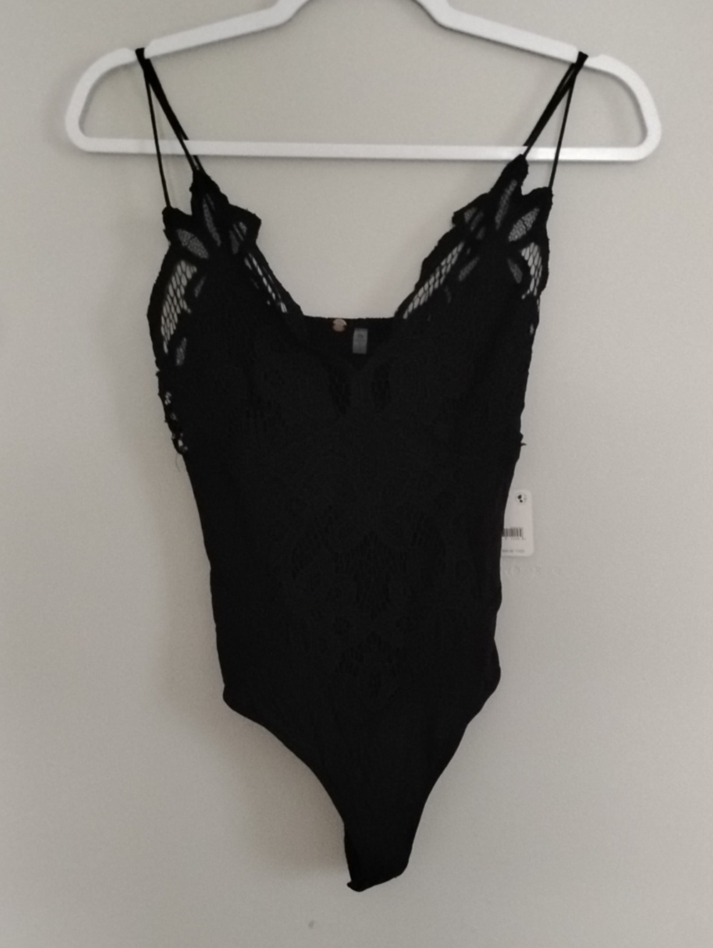 Free People Black Lace Spaghetti-Strap Bodysuit